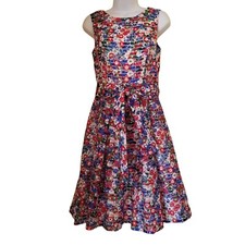 Tommy Hilfiger 2 CLAUDE Belted Dress Red Blue Floral Fit Flare