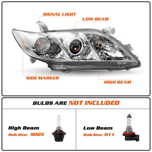 Headlight Assembly for 2007-2009 Toyota Camry Projector Chrome Amber Headlamp - Picture 22 of 24