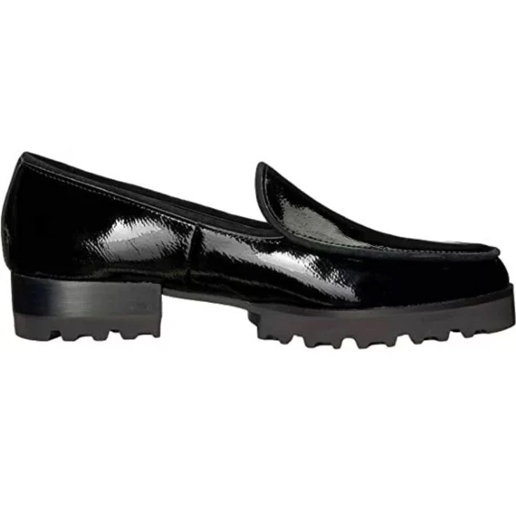 Mocasines Donald Pliner Talla 9.5 Elen Cici Suela Negra Patente Negra Preppy Foto 2 de 4