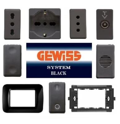 SERIE GEWISS SYSTEM BLACK NERO ORIGINALE PRESA PLACCA SUPPORTO PULSANTE TV SCHUK