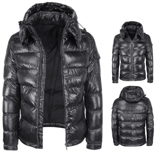 Giubbotto Uomo Invernale Piumino Imbottito Giubbino Lucido Con Cappuccio VEQUE - Foto 3 di 31