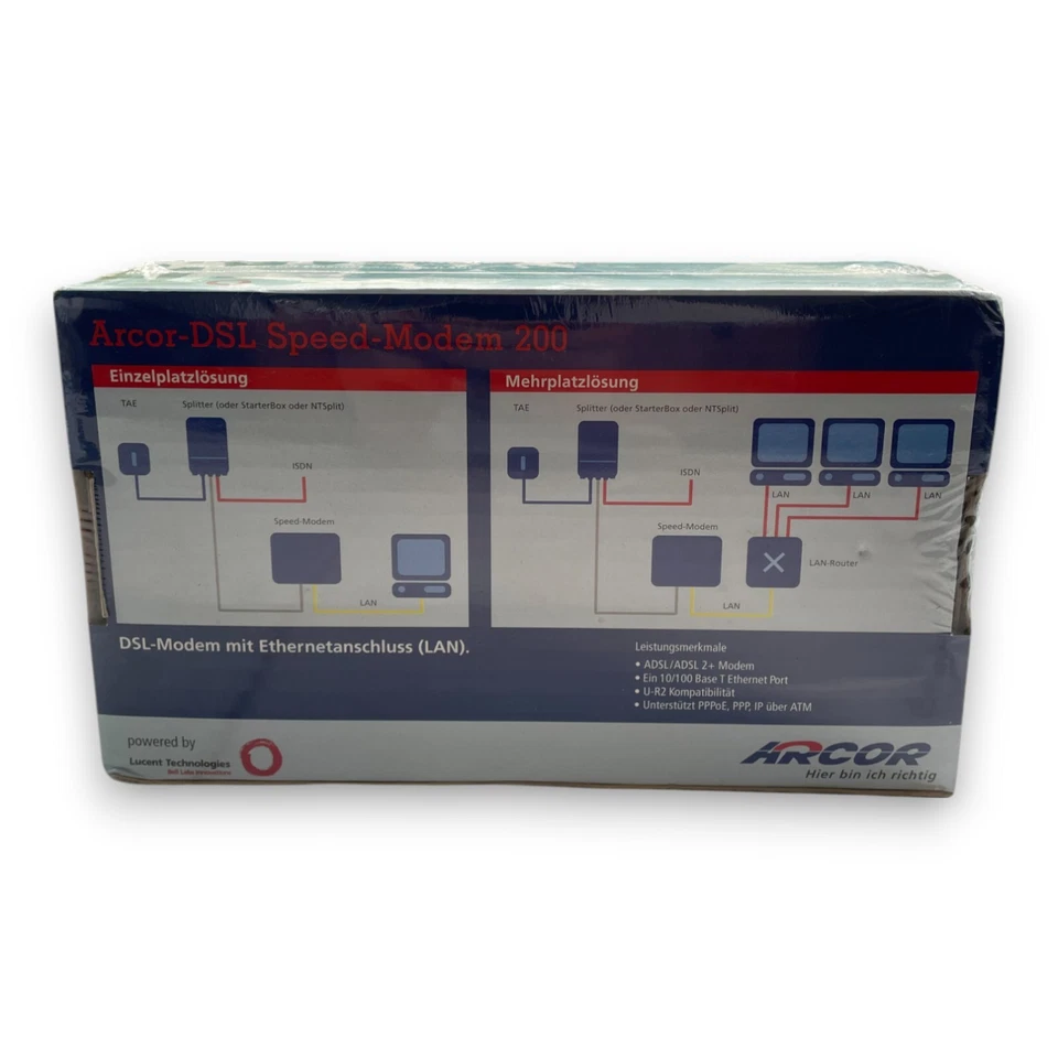 Arcor DSL Speed Modem 200 Neu OVP Vintage Internet Router Ethernet LAN Retro - Bild 3 von 3