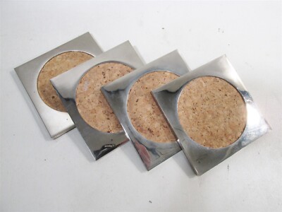 Midcentury F.B. Rogers Italy 1970s Glam Silverplate 4 Coasters FBR F.B.R. 