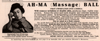 1907 AD  AH MA MASSAGE BALL JAPAN KIMONO ATAMI WOOD GEISHA GIRL JINRICKASHA