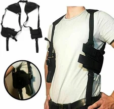 Tactical Concealed Carry Shoulder Gun Pistol Holster with Double Magazine Pouch