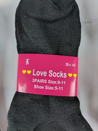 Love Socks Womens Ankle Socks 3 Pair Solid Black Cotton Spandex Sport NWT $5 - Picture 5 of 6