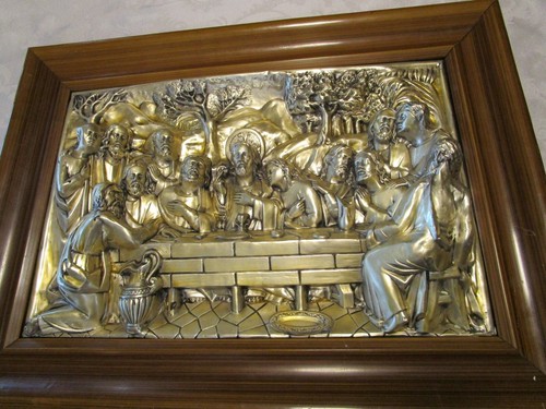 Vintage Wall Art LAST SUPPER 3D Metal Relief framed Repousse silver plate 21.5"W - Picture 3 of 10