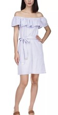 Michael  Kors Ruffled Off-the-Shoulder Mini Dress, Crew Blue, P/XS $140