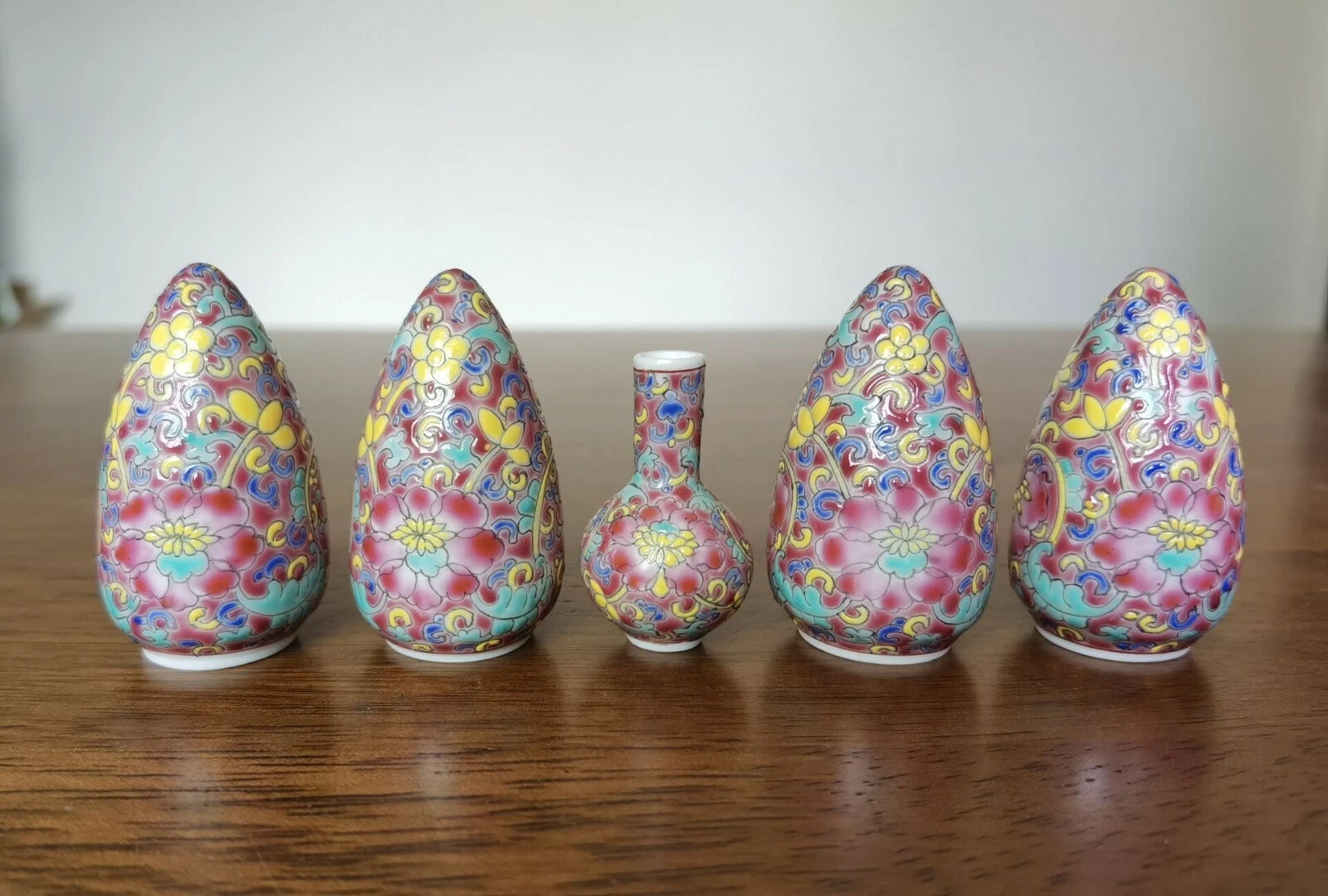 1set 5pcs Asian Bamboo Bird Cage food flower ceramics cups华胜堂.鸟食杯70172