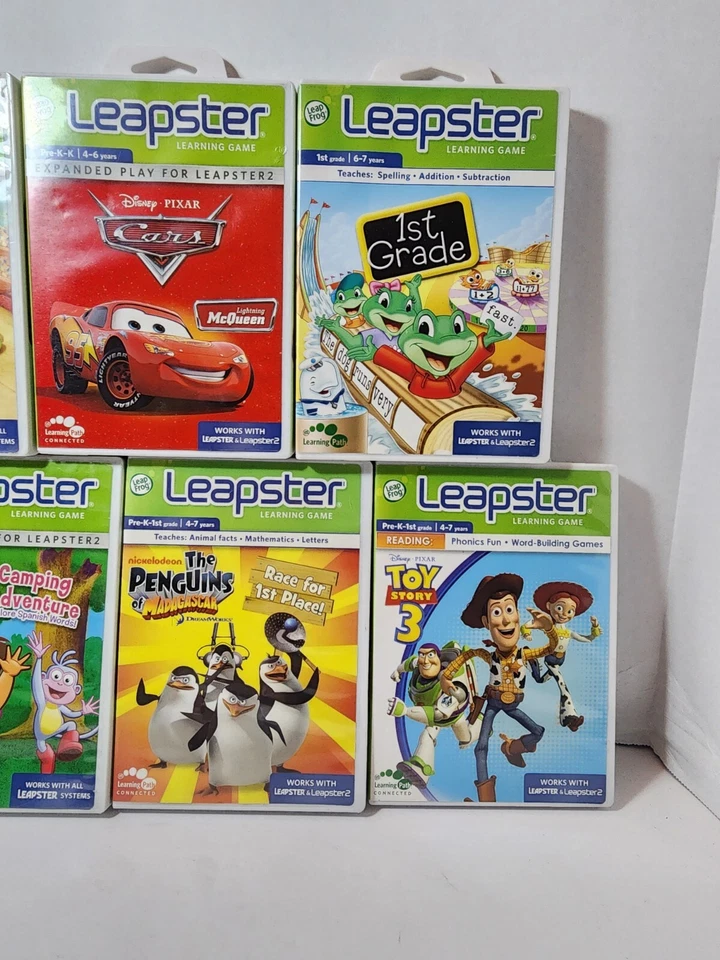 7X LEAPSTER LEARNING GAMES FINDING Toy Story, Dora, Outwit, Cars W/ CASES! - Image 2 of 4