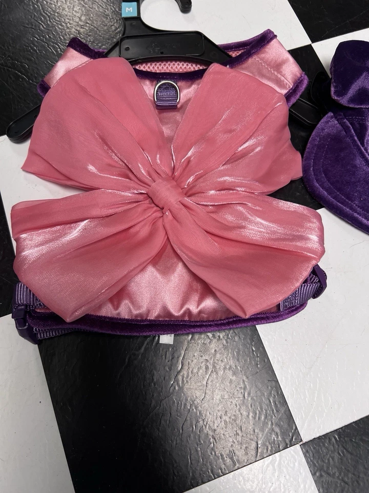 Youly Dog MEDIUM Pink Harness Halter With Purple Velour Hat Fur Baby Cat Outfit - Image 2 of 4