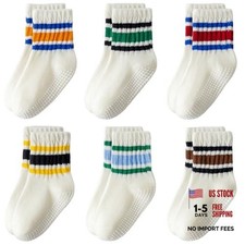 Toddler Non-Slip Socks Unisex Baby Grip Stripe Crew 3-12 Months Mixed-off White