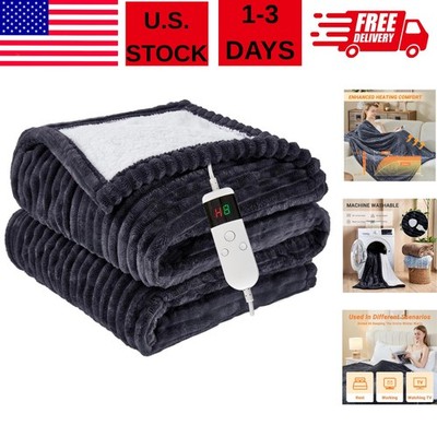 Electric Heated Throw Blanket 50x60 Flannel Sherpa 10 Heat Levels Auto Shut Off