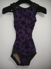Kandi Kouture Dancewear Leotard Black & Purple Floral Sx AXS USA Made *FLAW*