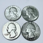 Washington Quarters, LOT OF 4 - 90% Silver 1932 - 1964, Circulated Coins #8607