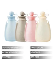 Reusable Silicone Baby Food Pouches 4 Pack Squeeze Pouches for Toddler Kids NEW