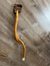 Handmade Folk Art Walking Cane   36" Carved Wood Stick w/ Vintage Saw Handle Gri