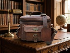 Leather Camera Bag, Carry Case For Nikon Canon Large Vintage Lens Accessories