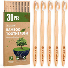 30 PCS Bamboo Toothbrushes Pack, BPA Free Medium Soft Bristles Toothbrushes for