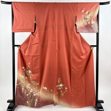JAPANESE KIMONO HOMONGI ORANGE 165cm 5 ft 5 in PURE SILK B2097