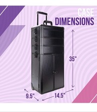 Rolling Makeup Train Case Aluminum Cosmetic Trolley Organizer Box Black