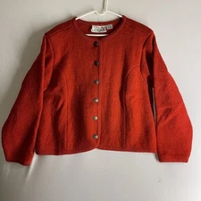 Tally Ho Pollak Cardigan Jacket 100 Wool Red WOMEN’S LARGE Vintage Button Up