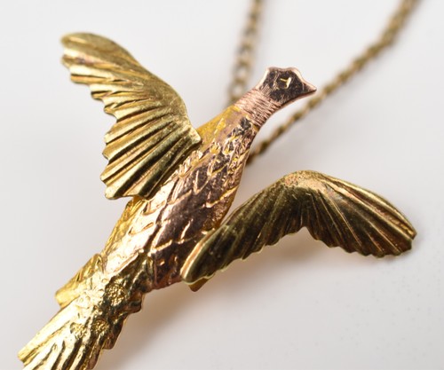 12k Yellow & Rose Gold Fill Pheasant Pendant Necklace 18" - Picture 11 of 14