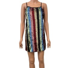 medium sequin multicolor striped mini dress metallic D4 2921