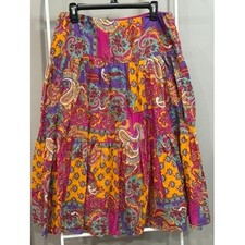 Lauren Ralph Lauren Paisley Patchwork Tiered Midi Skirt S Boho Festival Gypsy