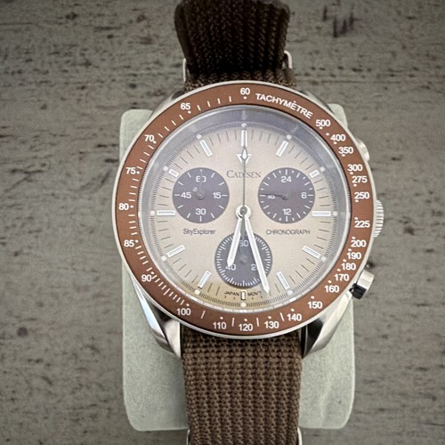 Cadisen SkyExplorer Chronograph Tachymeter Quartz Gray Dial Brown Strap 43mm