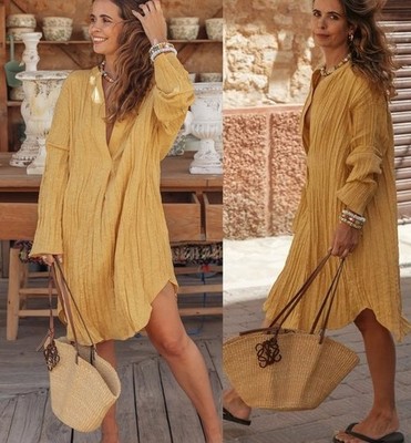 zara asymmetric pleated dress WOMAN MUSTARD LINEN BLEND RUSTIC TUNIC SHIRT A-Line Mini Taffeta Short sleeveless design and an Molly Size:4-5 Years