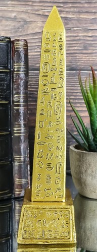 Gods of Egypt Temple of Ra Gold Colored Luxor Obelisk with Hieroglyphs Pillar... - Picture 5 of 6