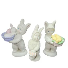 Dept 56 Snowbunnies - Set Of 3  "A Basket Of ...Joy ...Love & ...Cheer” - NO BOX