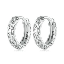 S925 Sterling Silver Engraved Hoop Earrings for Women Textured Huggie Hoops Gift