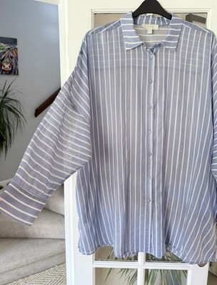 Next Blau Streifen Floaty Oversize Strand Cover Up Bluse Tunika Long Shirt Gr. 20