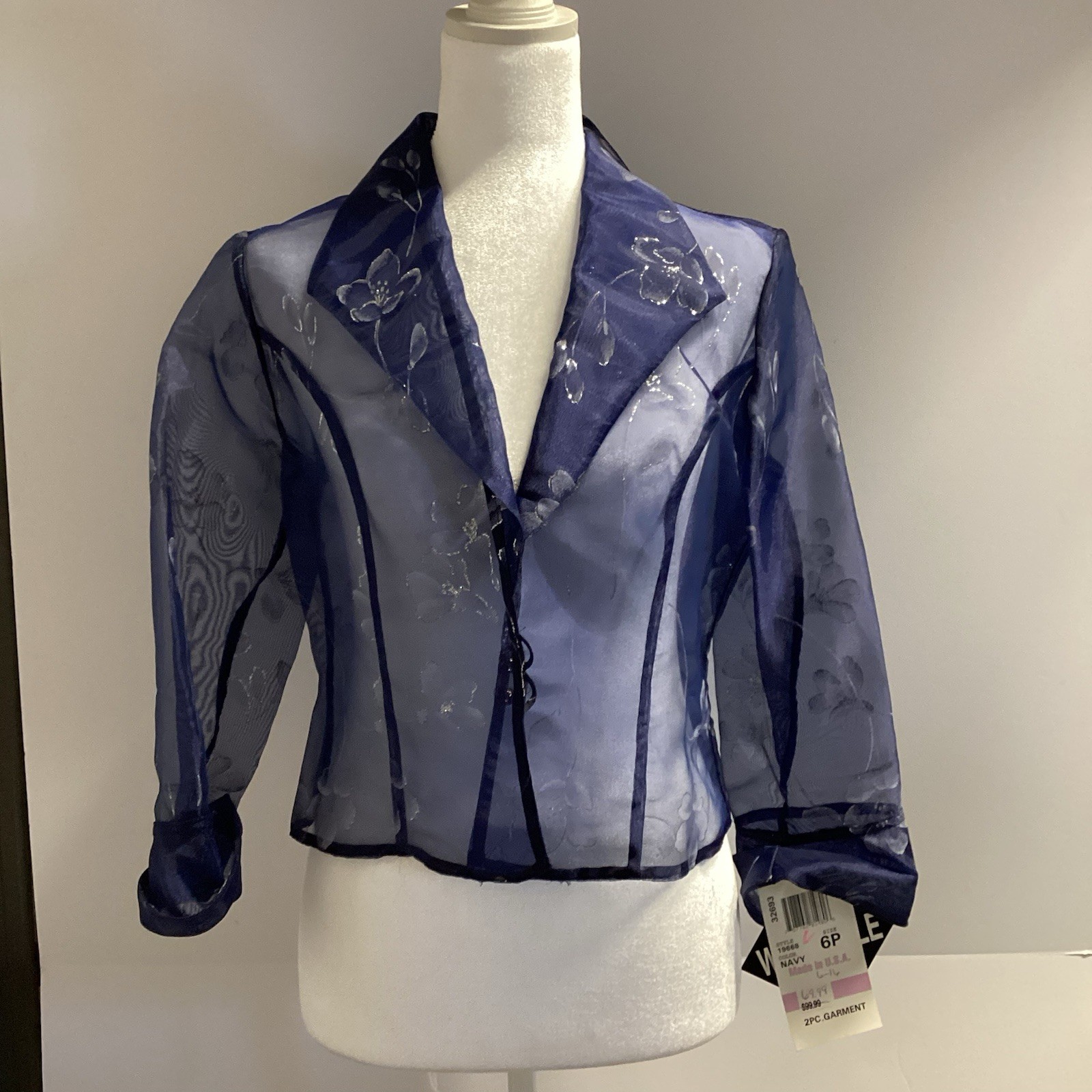 R&M Richards by Karen Kwong, Navy Sheer Jacket, Size 6 Petite  Career Formal NWT