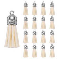 200Pcs Keychain Tassels Bulk Leather Tassels for Crafts Light Beige