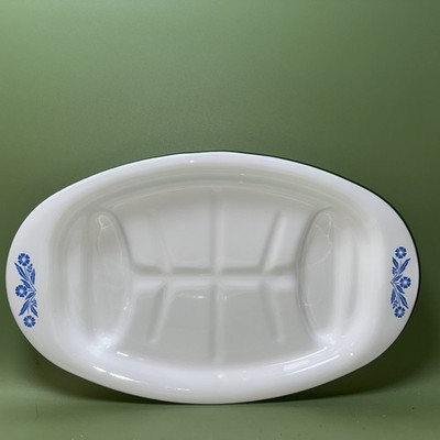 CorningWare P-19 Blue CORNFLOWER  Oval platter Meat Turkey Roasting 13x8 3/4