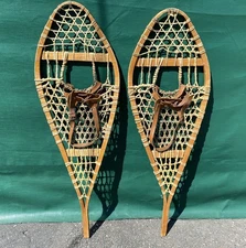Vintage SNOWSHOES 42 x 14 Snow Shoes w/ LEATHER BINDINGS