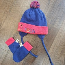 Vintage Winnie The Pooh Hat And Mittens Toddler Size Winter Set Disney Red Blue