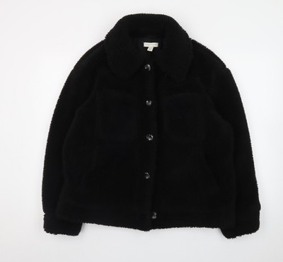 Topshop Damen Jacke schwarz Fleece Knopf M Freizeit gefüttert Polyester