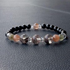 Bronze Rutilate Actinolite Natural Stone Bracelet, Green  Red Elements, Used