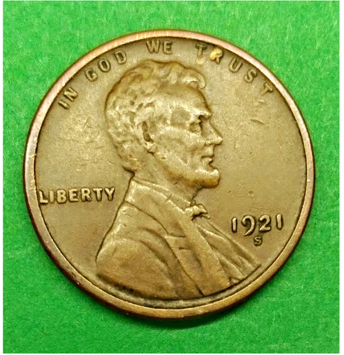 1921-S AU Lincoln Wheat Penny Cent - Sharp Detail