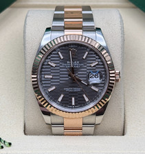 Rolex Datejust 41 Slate Gray Index Motif Two Tone Rose Gold Fluted Bezel Oyster