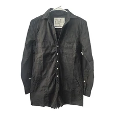 Frank & Eileen Ireland Playsuit XXS Flax Blend Black Minimalist Utility Casual