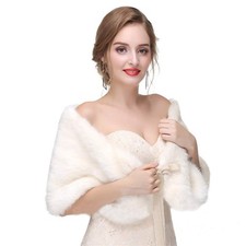 Women's Wedding Faux Fur Shawl with Ribbon Bridal Stole Fur Scarf for Bride