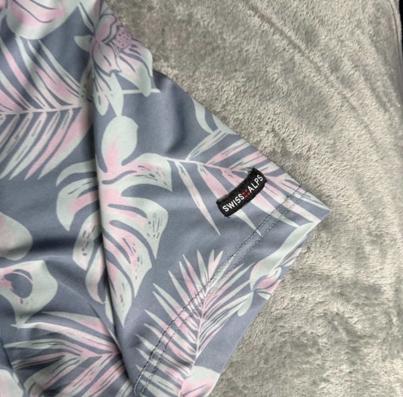 Swiss Alps Hawaiian Print Performance Polo Shirt Sleeve Tropical Print Men’s L