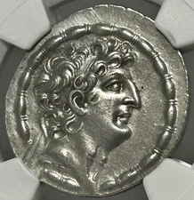 Antiochus VIII Grypus AR Tetradrachm 121-96 BC Zeus Nike NGC AU 4/5 3/5