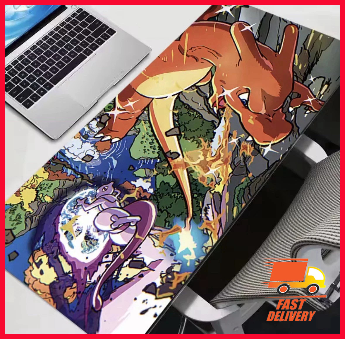 Mewtwo Charizard V Star Crown Zenith Art Pokemon Playmat Desk Pad Mousepad HP5C8