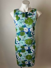 Talbots Green Blue Mod Floral Stretch Sheath Dress 6 Petite